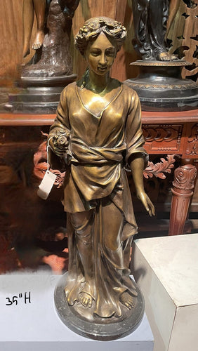 Classical Spring Woman with Flowers Bronze Sculpture