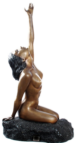 Nude Woman with Hand Raised Up Bronze Sculpture
