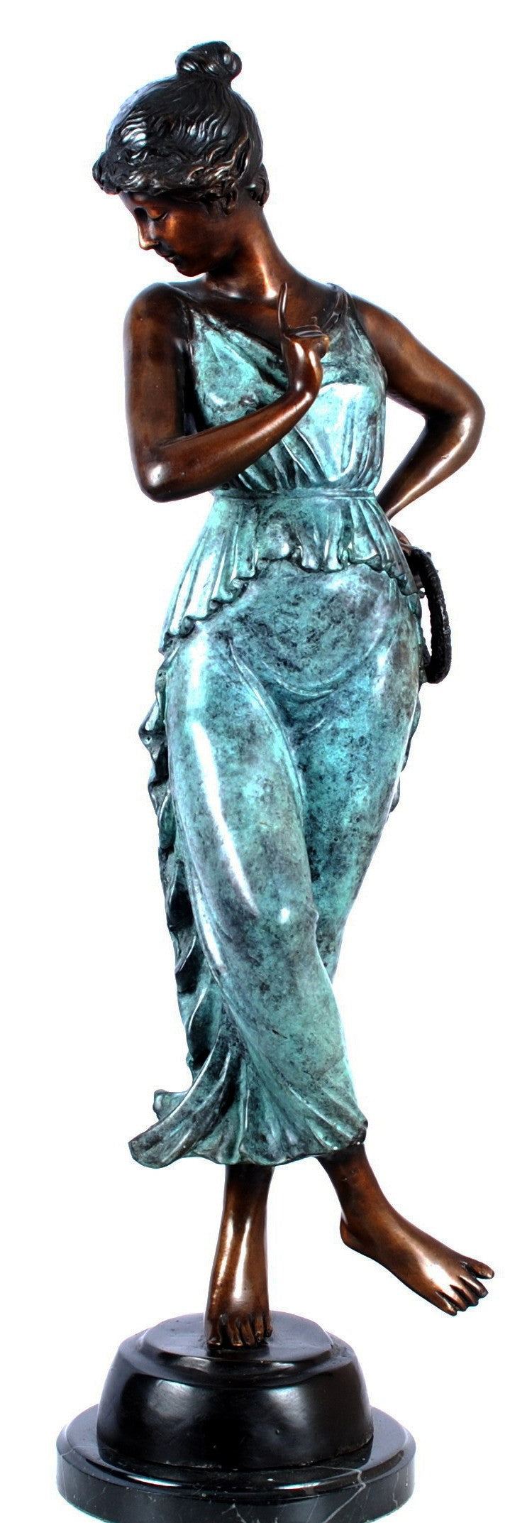 Pretty Woman Poses for Picture Bronze Sculpture