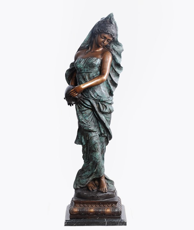 Dainty Bronze Woman with Jar Sculpture