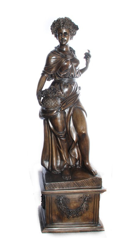 Spring Season Woman with Flower Basket Bronze Sculpture