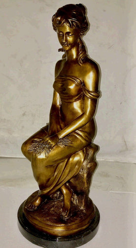 Young Woman Sitting with Flowers Bronze Sculpture
