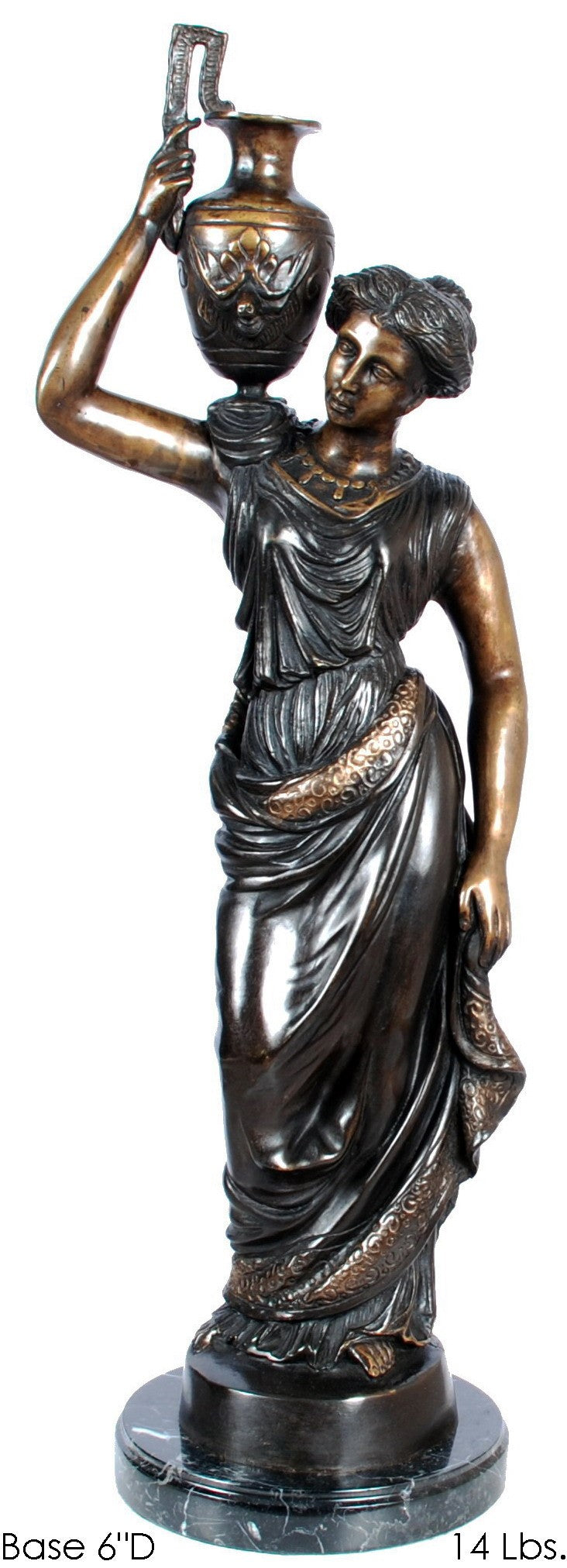 Bronze Roman Lady Holding Urn Sculpture