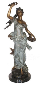 Bronze Lady with Birds Statue