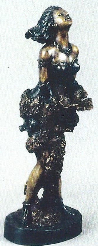 Beautiful Girl with Flowers Bronze Sculpture