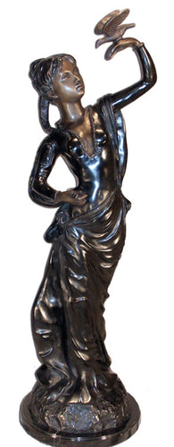 Bronze Maiden Holding Bird Sculpture