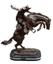 Load image into Gallery viewer, Bronze Bronco Buster Cowboy Statue - 31”H