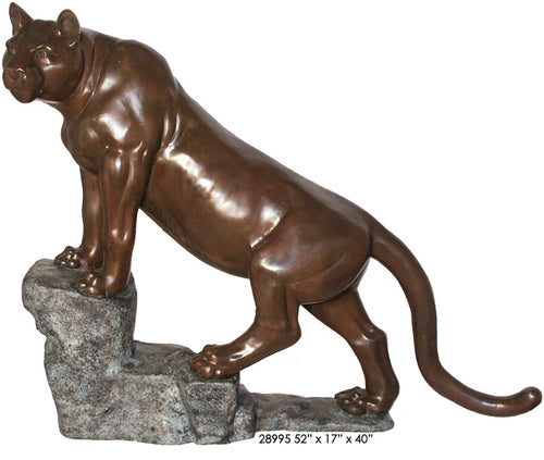 Hunting Cougar Climbing Rocks Bronze Sculpture