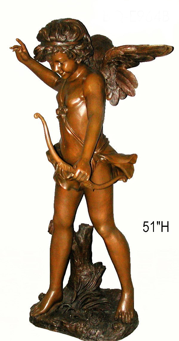 Large Bronze Cupid Statue with Bow