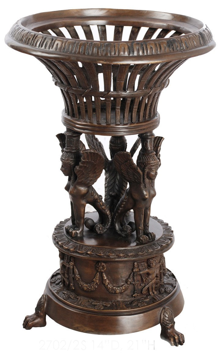 Bronze Sphinx Basket Planter with Clawed Feet - 20”H