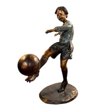 Load image into Gallery viewer, Bronze Soccer Boy Player Statue Kicking Soccer Ball