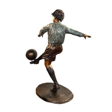Load image into Gallery viewer, Bronze Soccer Boy Player Statue Kicking Soccer Ball