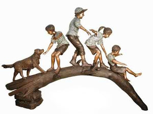Bronze Exploring Children on a Log Life Size Statue