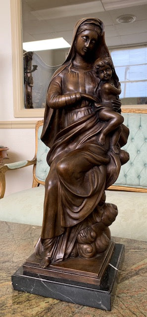 Virgin Mary with Baby Jesus Tabletop Bronze Sculpture