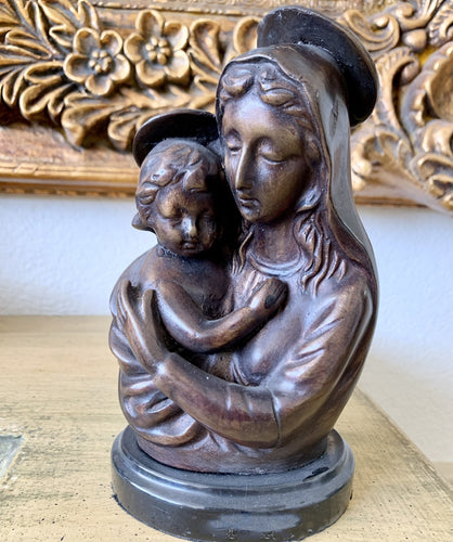 Virgin Mary and Baby Jesus Bust - Bronze Sculpture