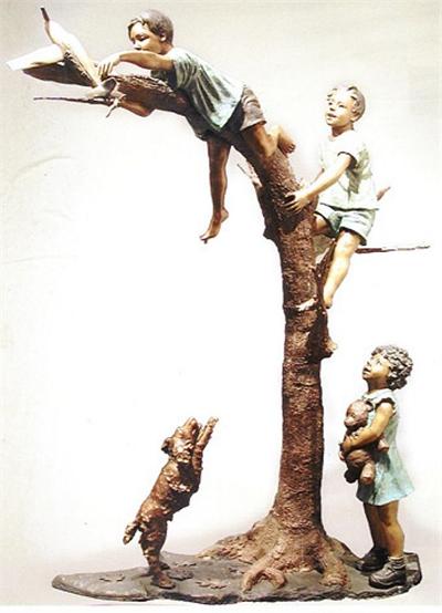 Life Size Children Climbing a Tree Bronze Statue