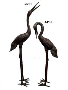 Set of 2 Bronze Crane Fountain Sculptures