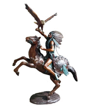 Load image into Gallery viewer, Bronze Native American Indian Warrior Chief on Horse Statue
