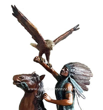 Load image into Gallery viewer, Bronze Native American Indian Warrior Chief on Horse Statue