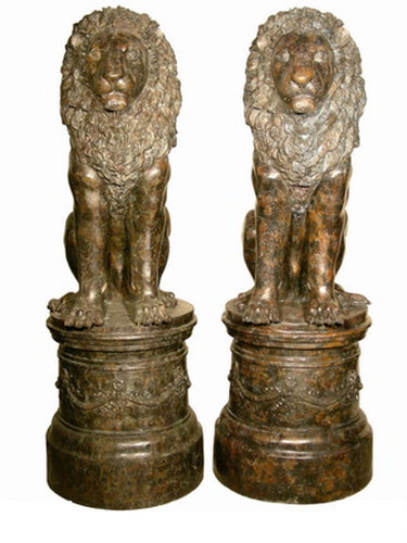 65”H Sitting Grand Entrance Bronze Lion Sculptures - Pair