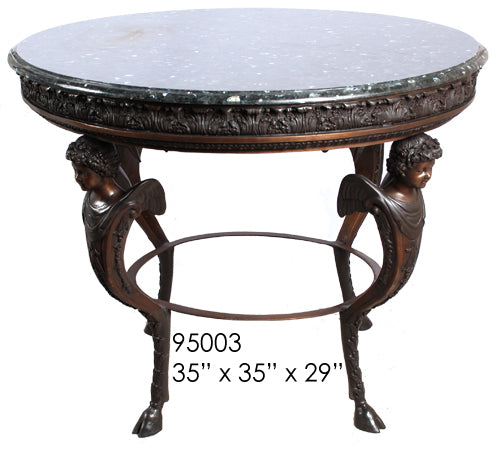 Beautiful Bronze Cherub Round Table with Granite Top