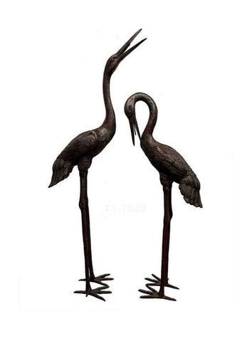 Set of 2 Bronze Crane Fountain Sculptures