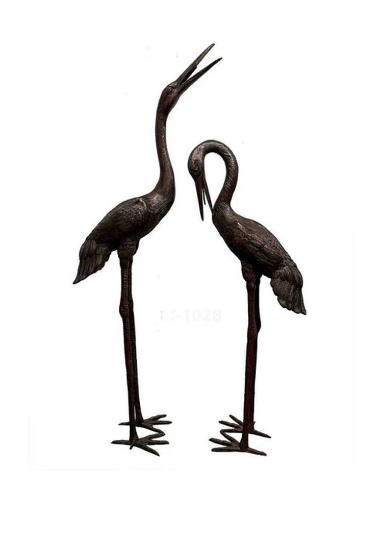 Set of 2 Bronze Crane Fountain Sculptures