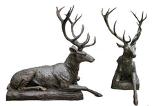 Load image into Gallery viewer, Life Size Male Deer Bronze Sculptures - Resting Set