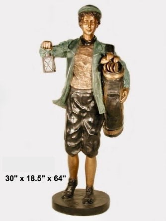 64”H Male Golf Caddy Statue with Lamp Bronze Sculpture