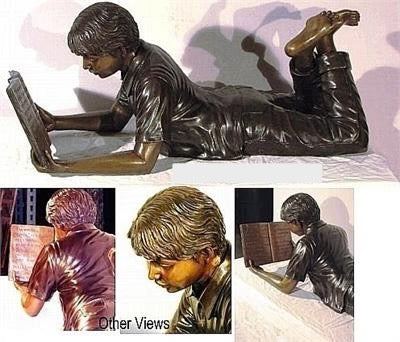 Bronze Alex Boy Reading Book Statue