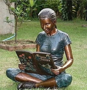 Bronze Statue Girl Reading Fairy Book