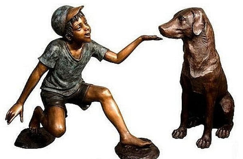 Boy with His Labrador Dog Bronze Statue