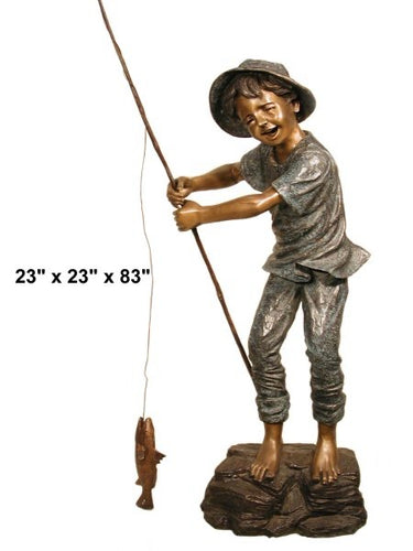 83”H Fishing Boy Bronze Garden Statue