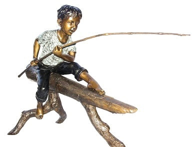 Got a Catch for the Day Bronze Fishing Boy Statue