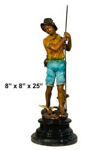 Tabletop Bronze Fishing Boy Statue