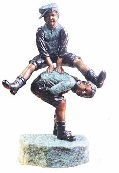 Two Boys Doing Leapfrog Bronze Sculpture