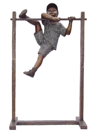 Bronze Boy on Monkey Bars Statue