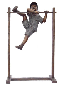 Bronze Boy on Monkey Bars Statue