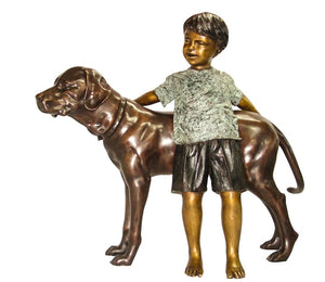 Bronze Boy with Labrador Dog Statue