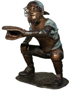 Bronze Kneeling Baseball Catcher Statue