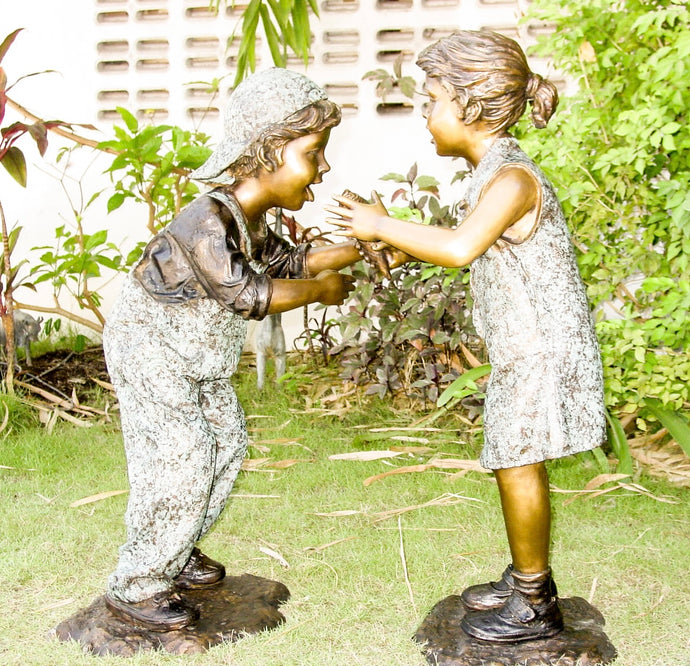 Bronze Boy and Girl Sharing Ice Cream Statue