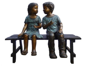 Boy and Girl Talking on a Bench Bronze Sculpture