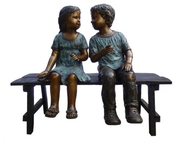 Boy and Girl Talking on a Bench Bronze Sculpture