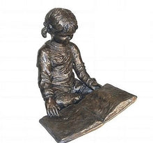 Load image into Gallery viewer, Bronze Girl Reading Book on Bench Sculpture