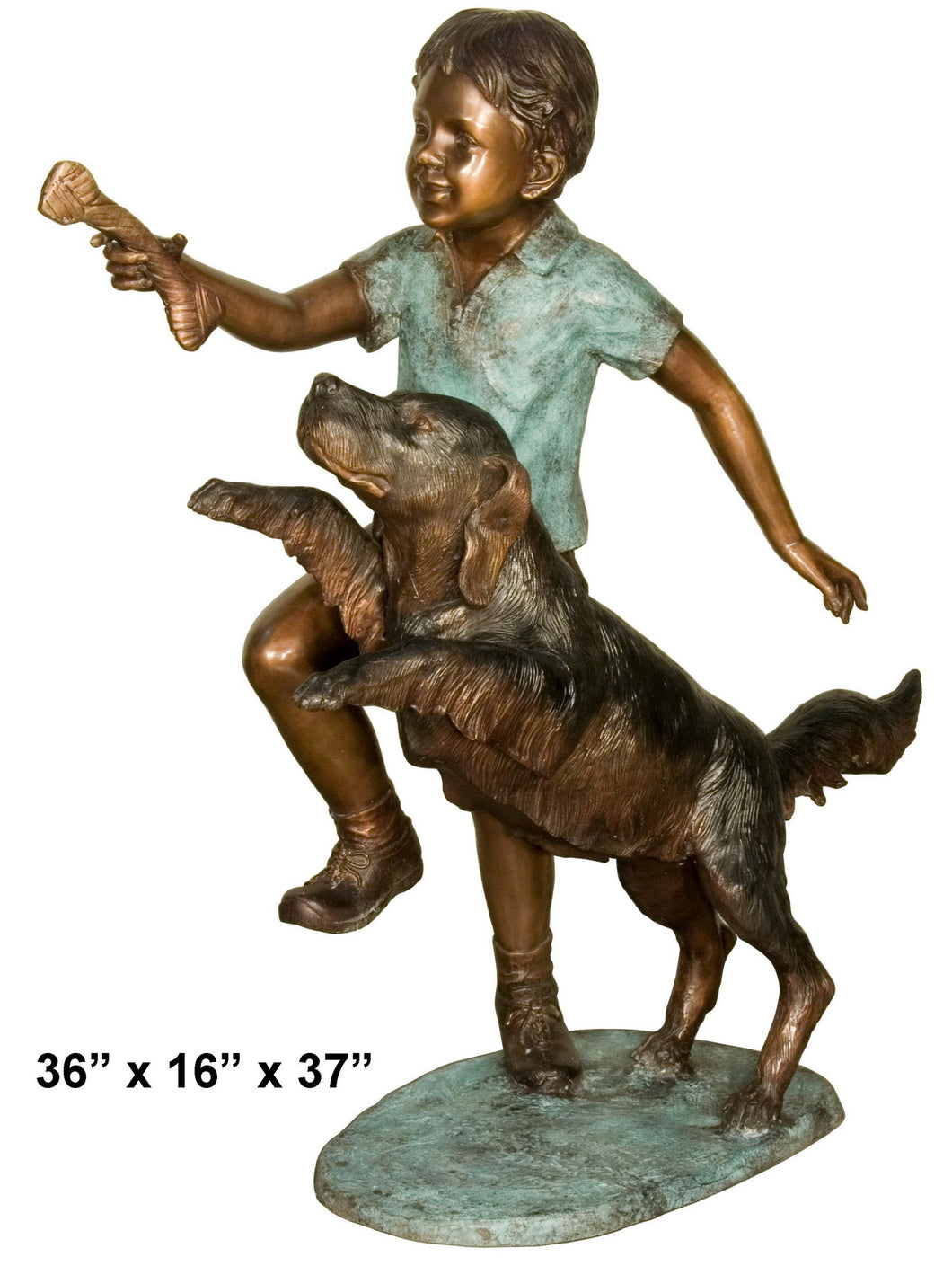 Bronze Boy with Labrador Retriever Statue