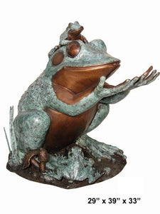 Large Bronze Frog with Baby Frog Statue