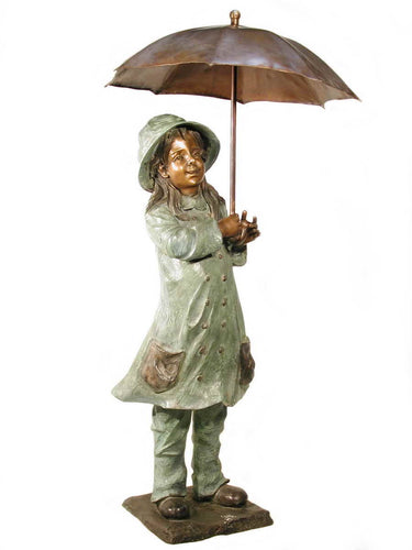Bronze Girl with Umbrella Fountain Statue