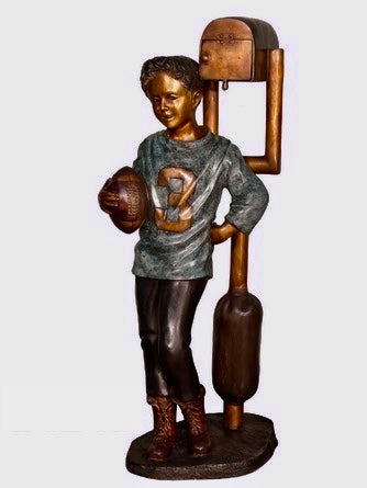 Bronze Football Player Mailbox Statue