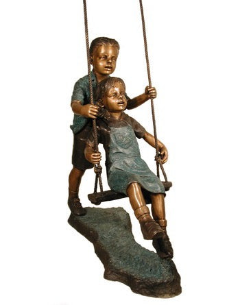 Bronze Large Boy and Girl on Swing for Park Garden