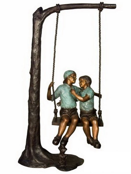 Bronze Boy and Girl on Swing Garden Statue
